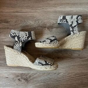 Vince Black and White Snakeskin Wedges